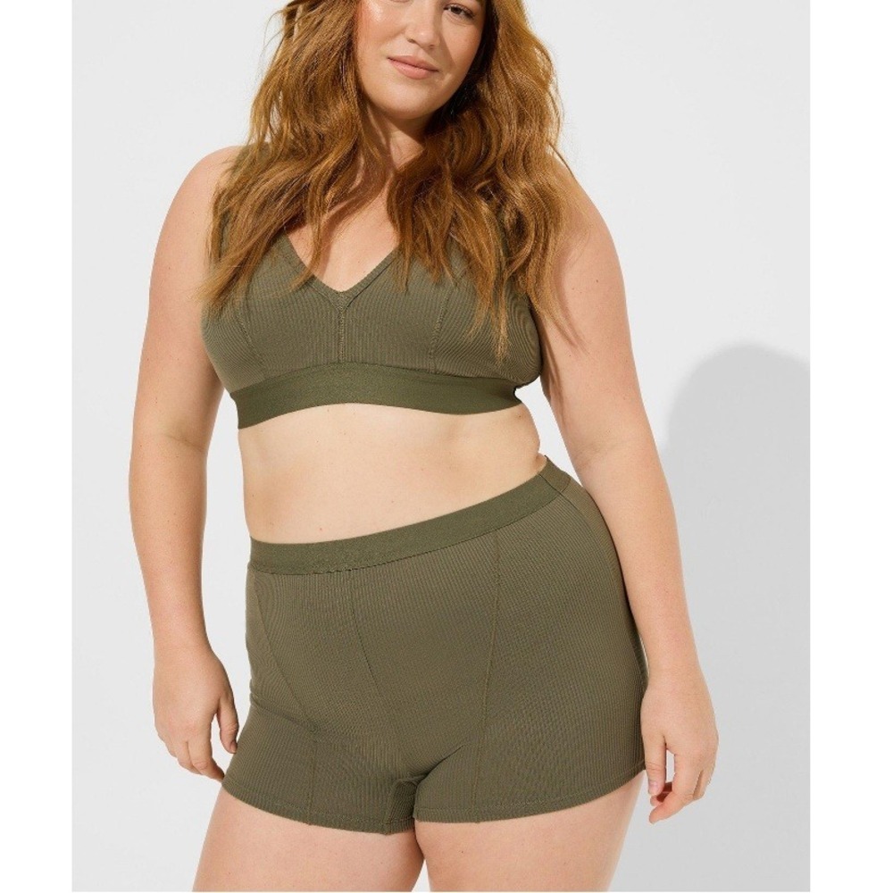 Torrid‎ Women's Dusty Olive Microfiber Ribbed High Rise Shortie Panty Size 1X